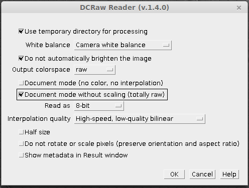 DCRaw settings